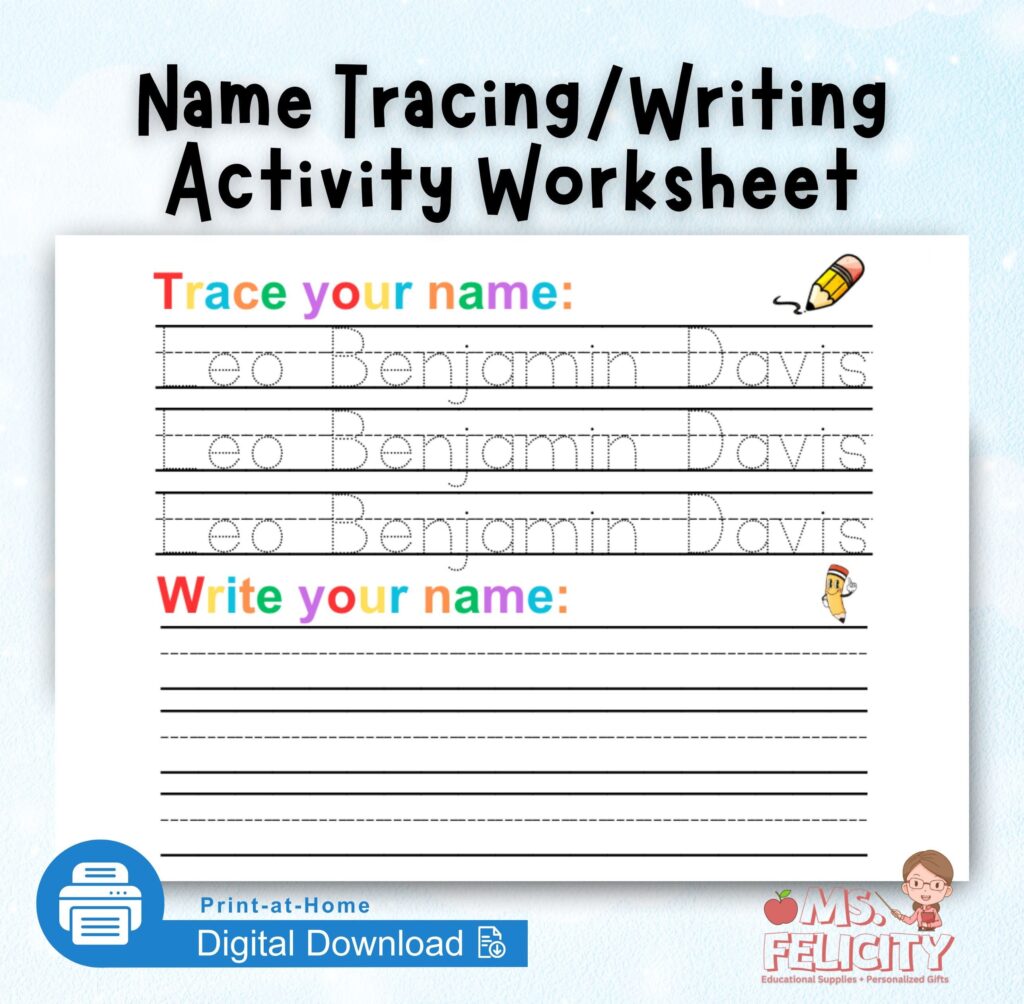 Name Tracing Writing Activity Worksheet Personalized Custom Name Trace ...