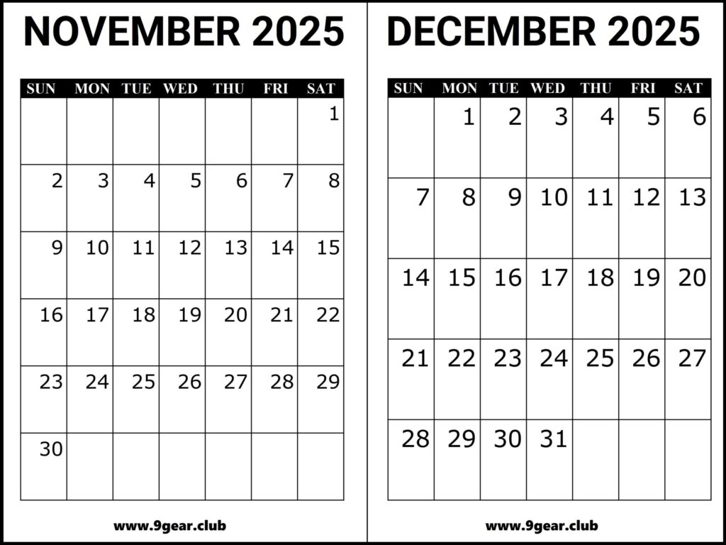 November and December 2025 🇺🇸 Printable Calendar – Printable Calendars November and December 2025 🇺🇸 Printable Calendar – Printable Calendars