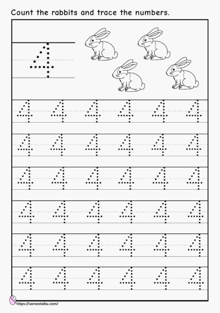 Number 4 tracing kindergarten worksheets – Artofit