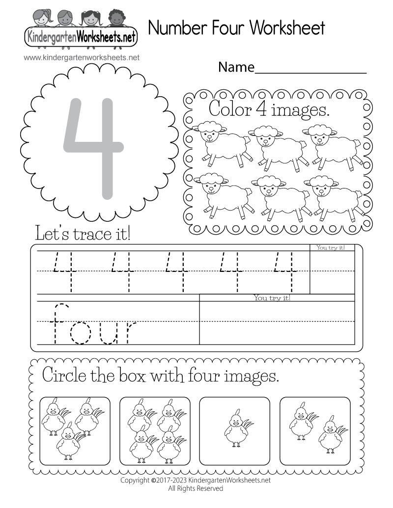 Number 4 Worksheets For Kindergarten - Number Four Worksheet - Free Printable & PDF