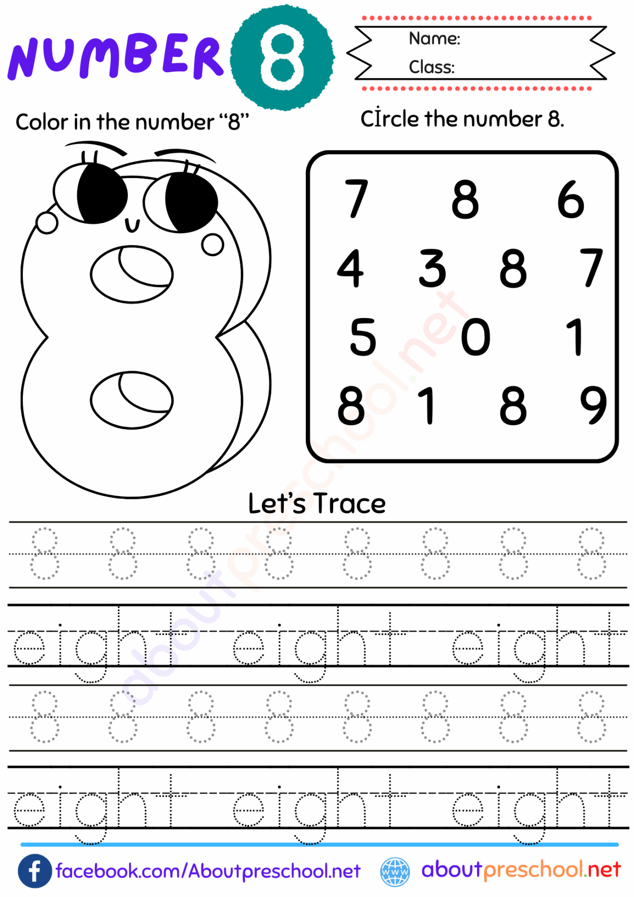 Number 8 Worksheets For Preschoolers - Free Number 8 Worksheet for Preschool - About Preschool
