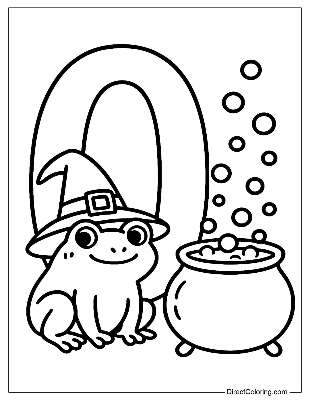 Free printable Number By Number Coloring Pages with a frog and a bubbling cauldron