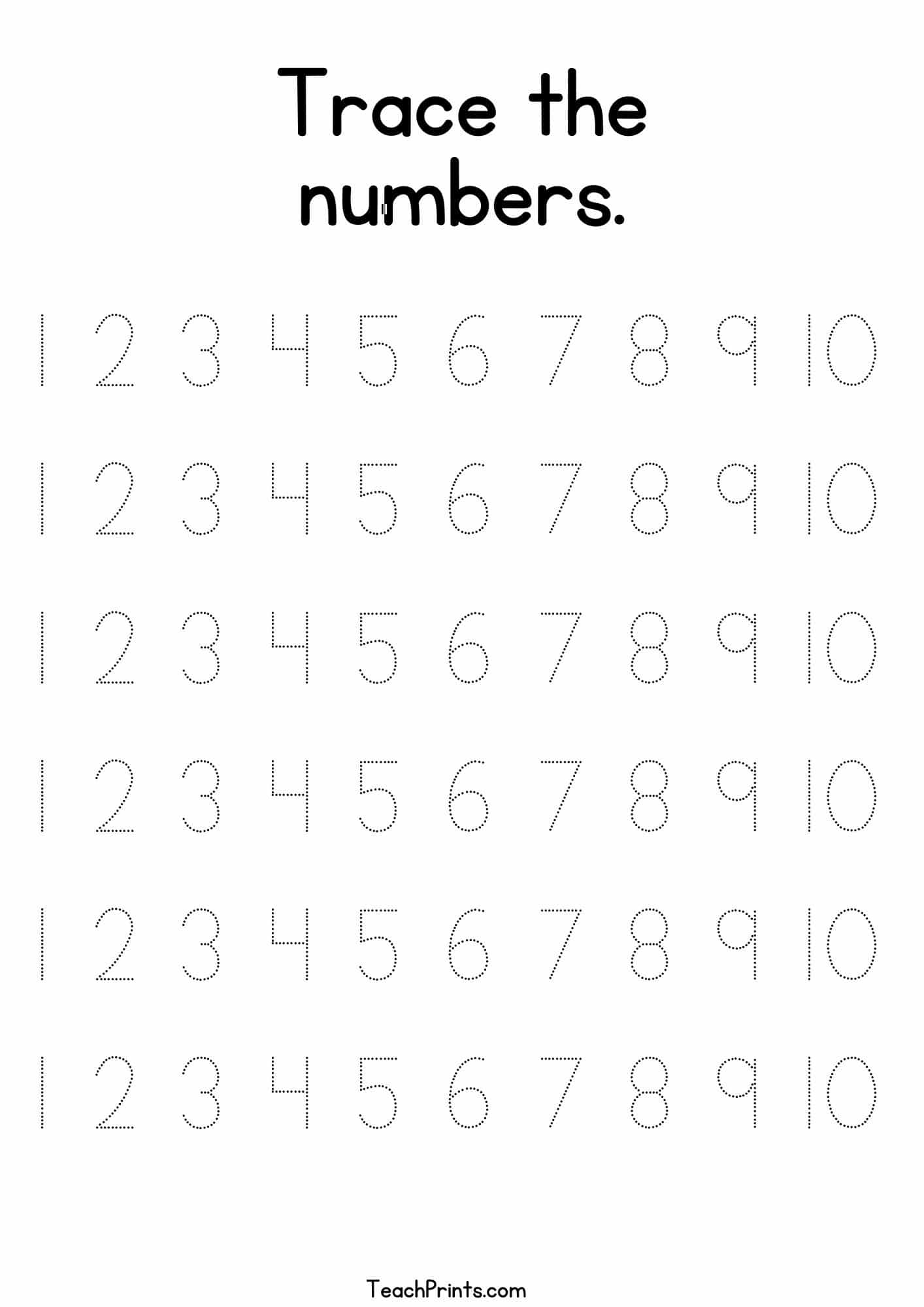 Free printable Number Handwriting Worksheets For Kindergarten featuring tracing numbers 1 to 10