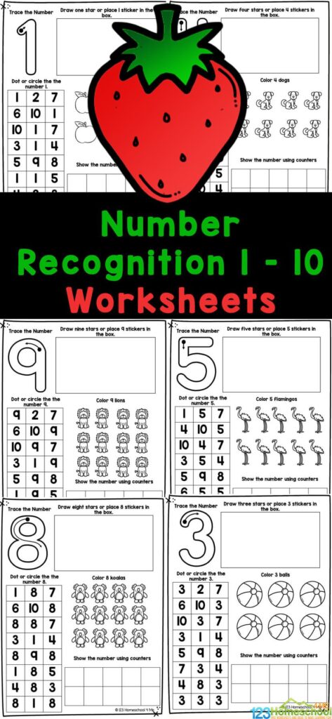 Number Recognition 1-10 Worksheets for Preschool and Kindergarten Number Recognition 1-10 Worksheets for Preschool and Kindergarten