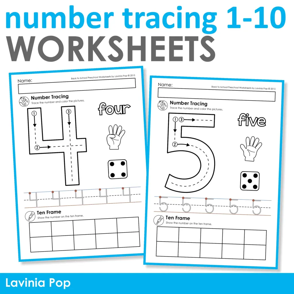 Number Tracing Practice Worksheets 1-10 for Preschool Number tracing practice worksheets for preschoolers covering numbers 1 to 10