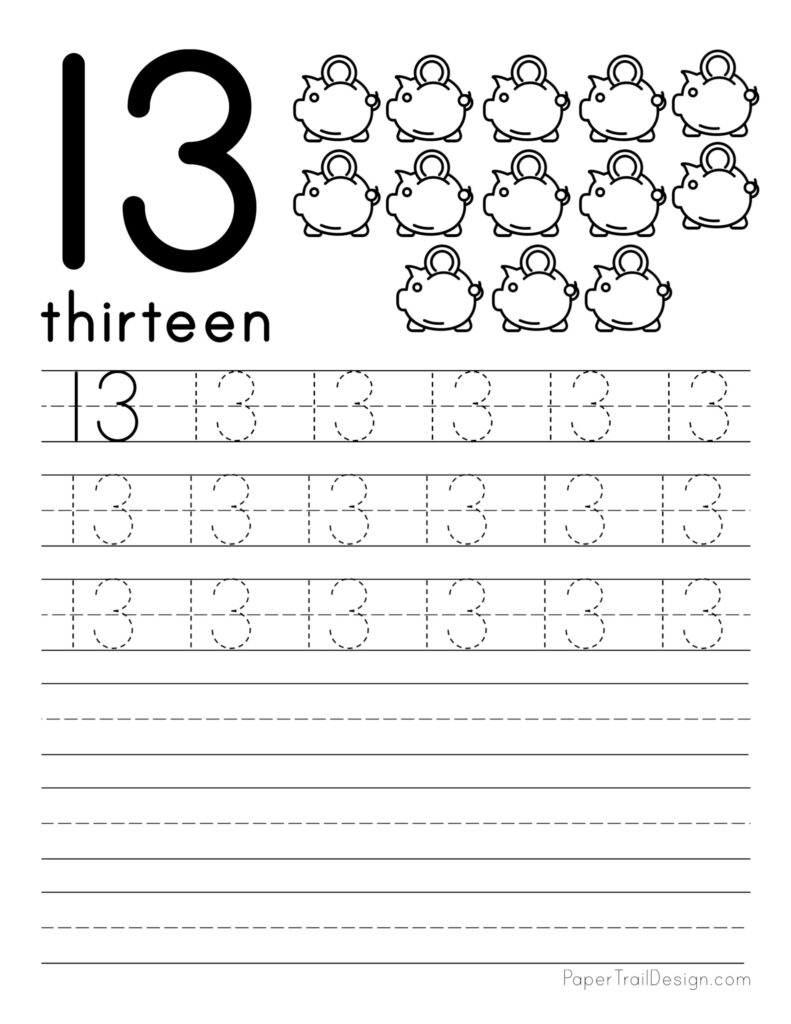 Number tracing worksheets featuring fun illustrations for kids