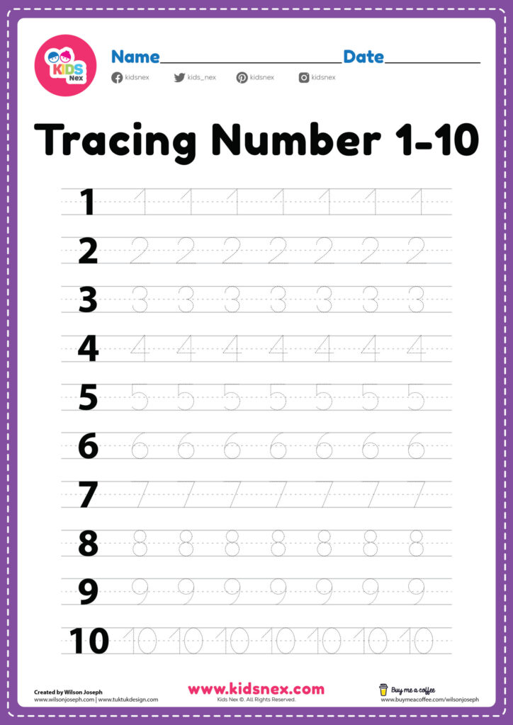 Number Worksheets For Preschool 1 10 – Tracing Number 1-10 Worksheet Free printable Number Worksheets For Preschool 1 10 featuring tracing numbers 1 to 10