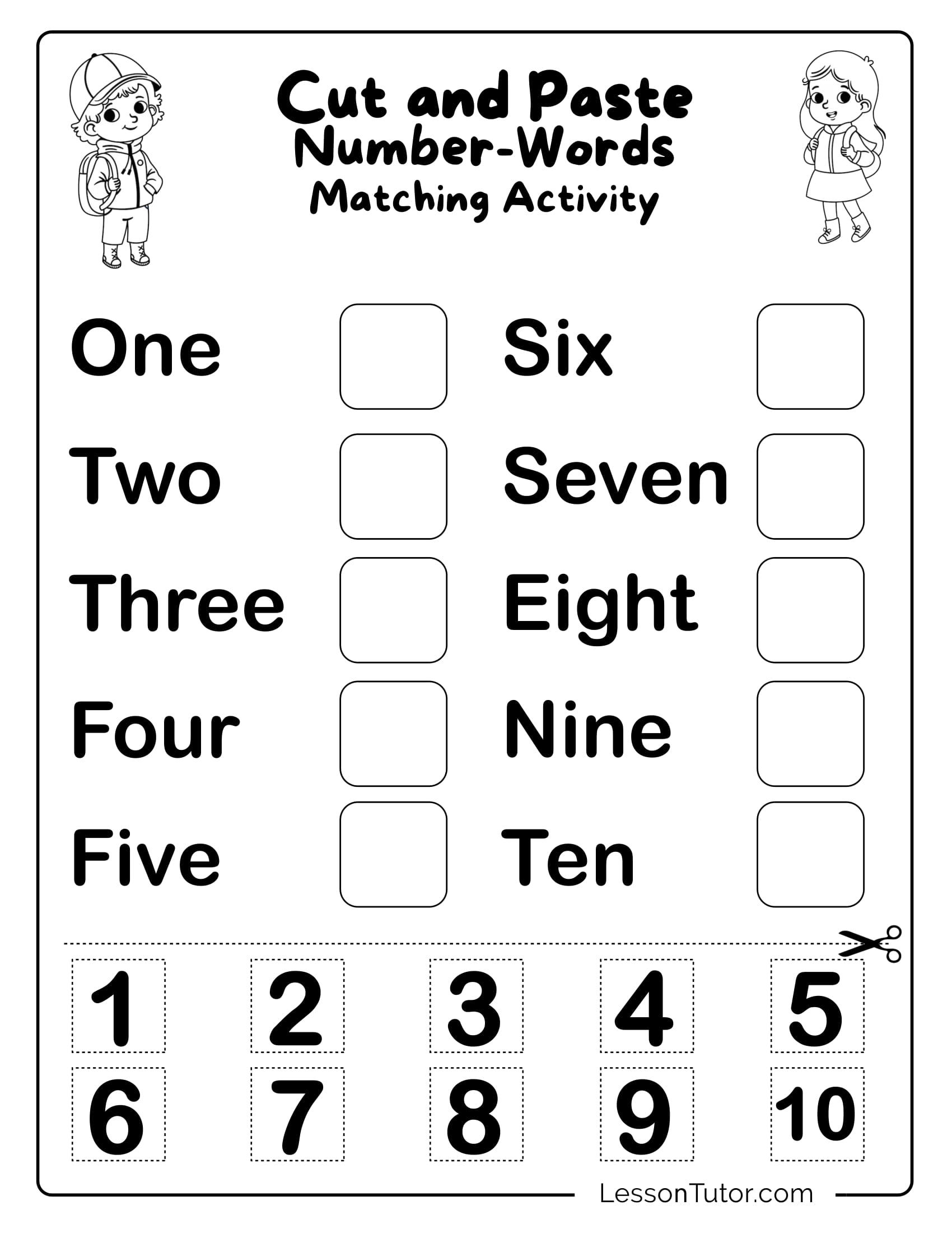 Free Numbers And Number Words Printable worksheet for matching number words one to ten