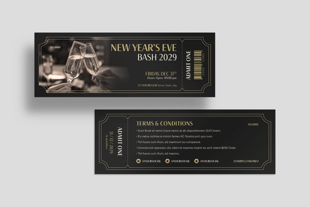 New Year’s Eve Template – Event Ticket Detailed New Year's Eve Template for an event ticket with terms and conditions