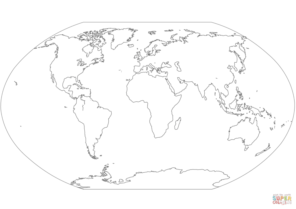 Paint The World Super Coloring Pages – World Map Outline of a world map for Paint The World Super Coloring Pages to color and explore