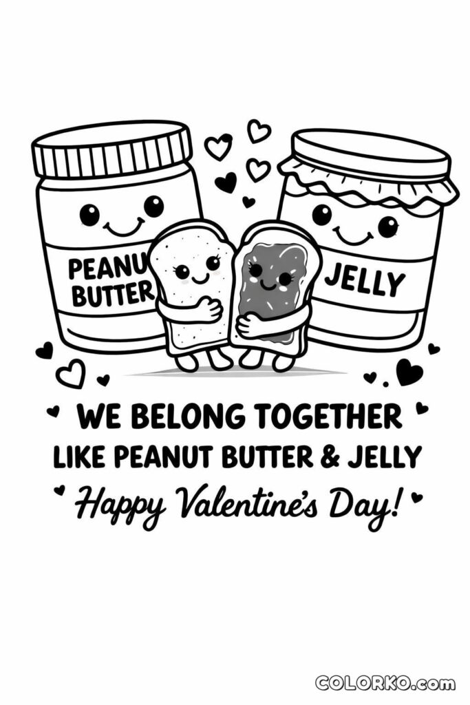 Peanut Butter and Jelly Valentine Coloring Page for All Ages Peanut Butter and Jelly Valentine Coloring Page for All Ages
