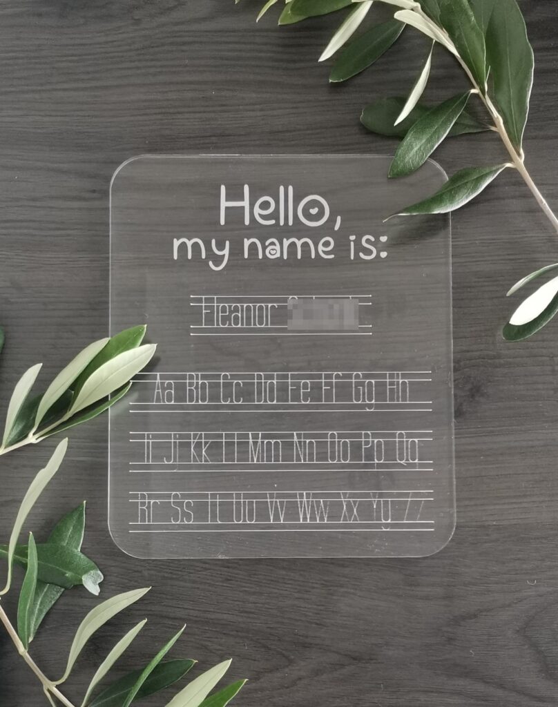 Personalised Learn to Write Name Board with Alphabet - Laser Kiwi