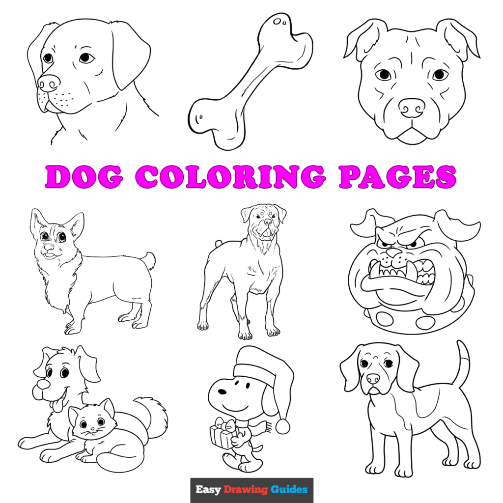 Pictures Of Dogs To Print For Free – Dog Coloring Pages Pictures Of Dogs To Print For Free - A collection of dog coloring pages featuring various dog breeds and a bone