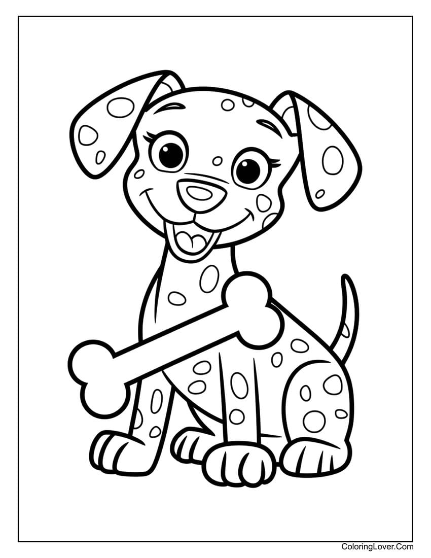 Free printable Pictures To Colour Of Dogs featuring a playful puppy holding a bone