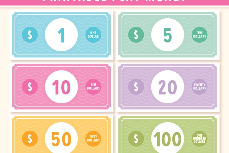 Play Money For Kids Printable