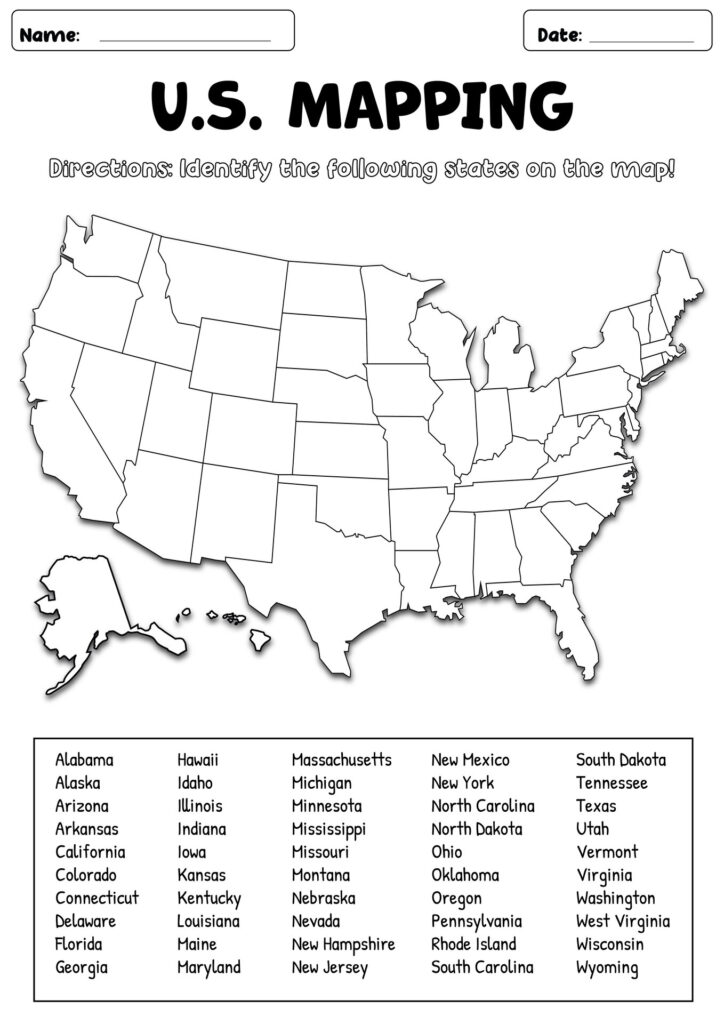 U.S. Mapping Worksheet – Free Printable for 8th Graders U.S. mapping worksheet for 8th graders to identify states