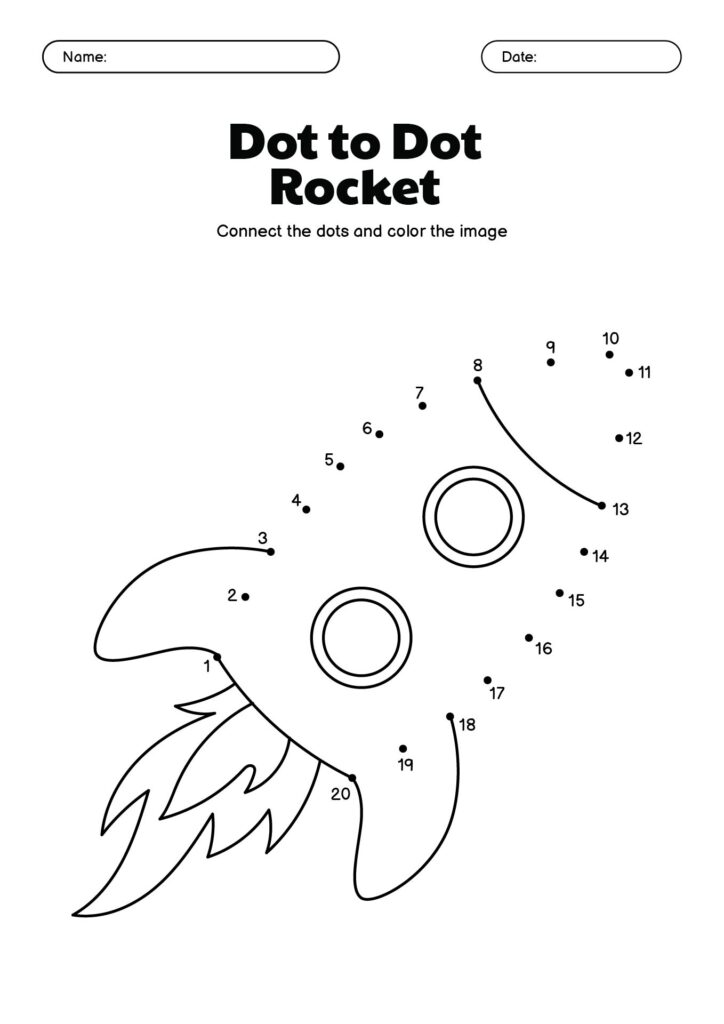 Dot to Dot Rocket Worksheet Printable dot to dot rocket worksheet for kids to connect the dots and color