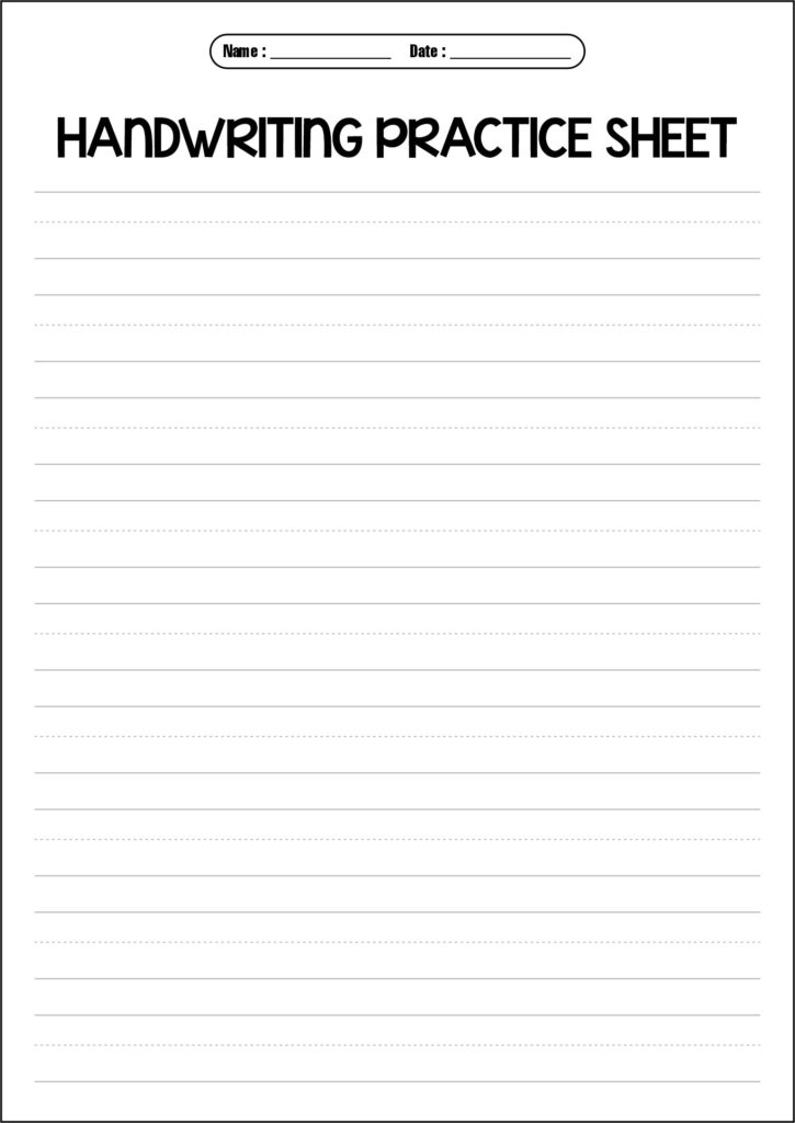 Printable handwriting practice sheet with lines for preschool children to improve their writing