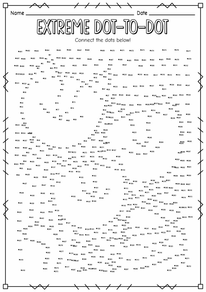 Printable extreme dot-to-dot worksheet with a smiley face design and numbered dots
