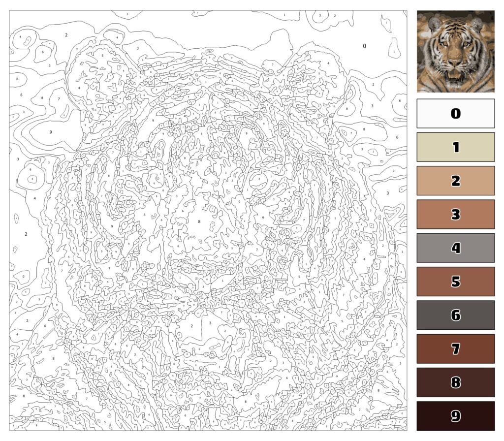 Printable color by number of a majestic tiger