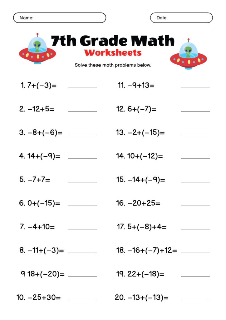 7th Grade Math Worksheets – Rocket Math Practice 7th grade math worksheet featuring rocket-themed problems for students to solve
