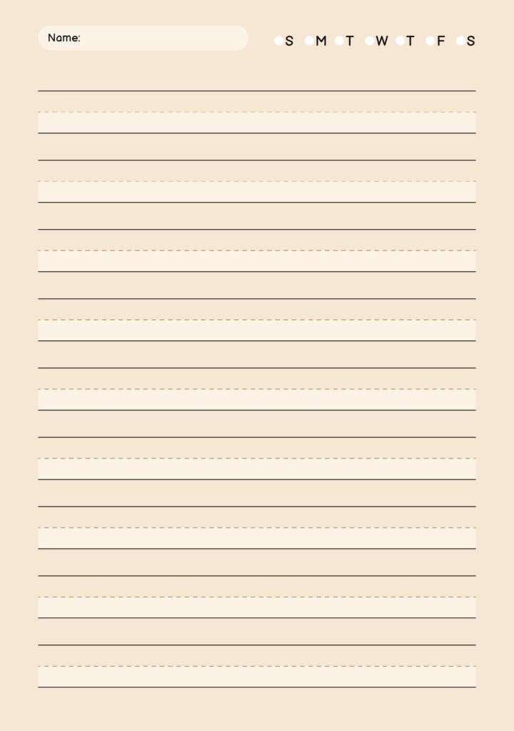 Standard lined writing paper template for kids with space for names and dates
