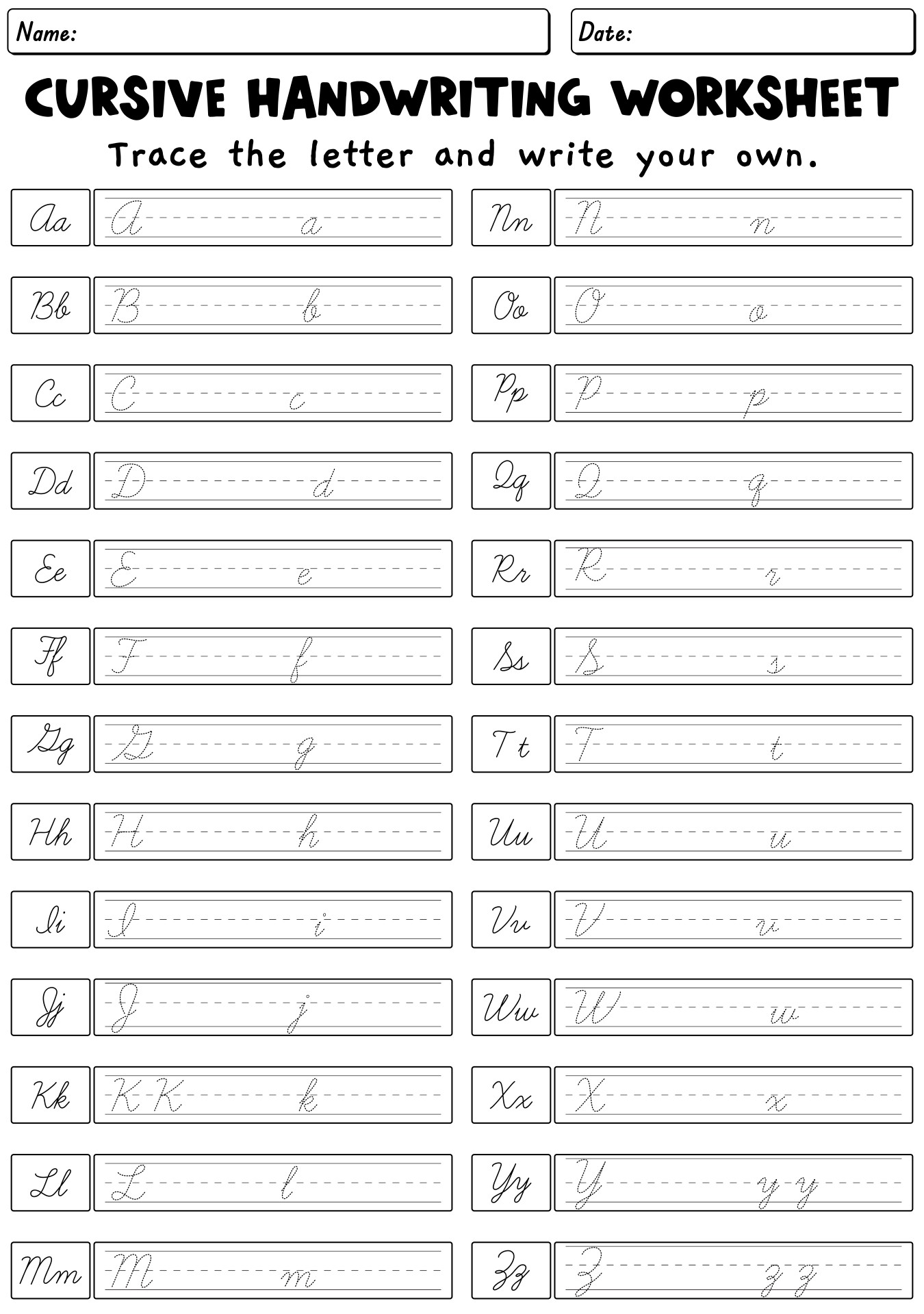 Practice Handwriting Sheets For Kindergarten - Free printable cursive handwriting worksheet for kindergarten with letter trac