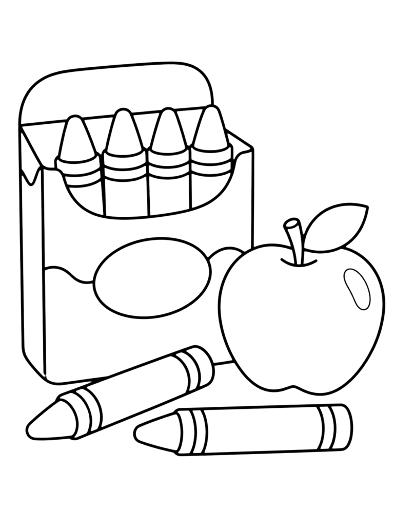 A crayon box alongside an apple and crayons, ideal for young children