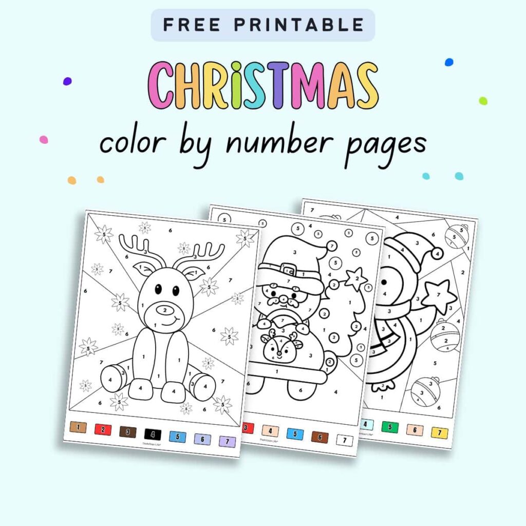 Free Printable Preschool Color By Number Sheets for Christmas Preschool Color By Number Sheets - Free printable Christmas color by number sheets featuring a reindeer, Santa, and a snowman