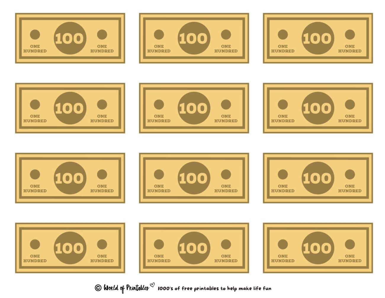 Printable 100 Dollar Play Money - Printable Play Money - Play & Learn! - World of Printables