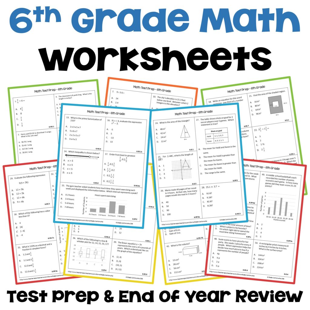 Printable 6th Grade Math Worksheets - 6th Grade Math Review Worksheets: Test Prep (printable) - Etsy