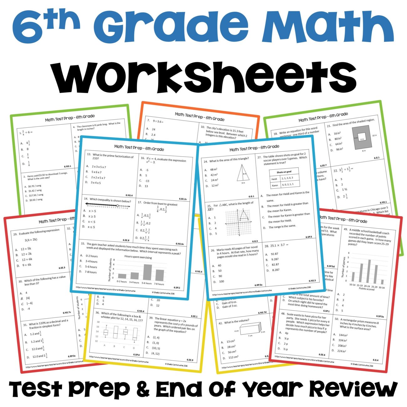 Printable 6th Grade Math Worksheets - 6th Grade Math Review Worksheets: Test Prep (printable) - Etsy