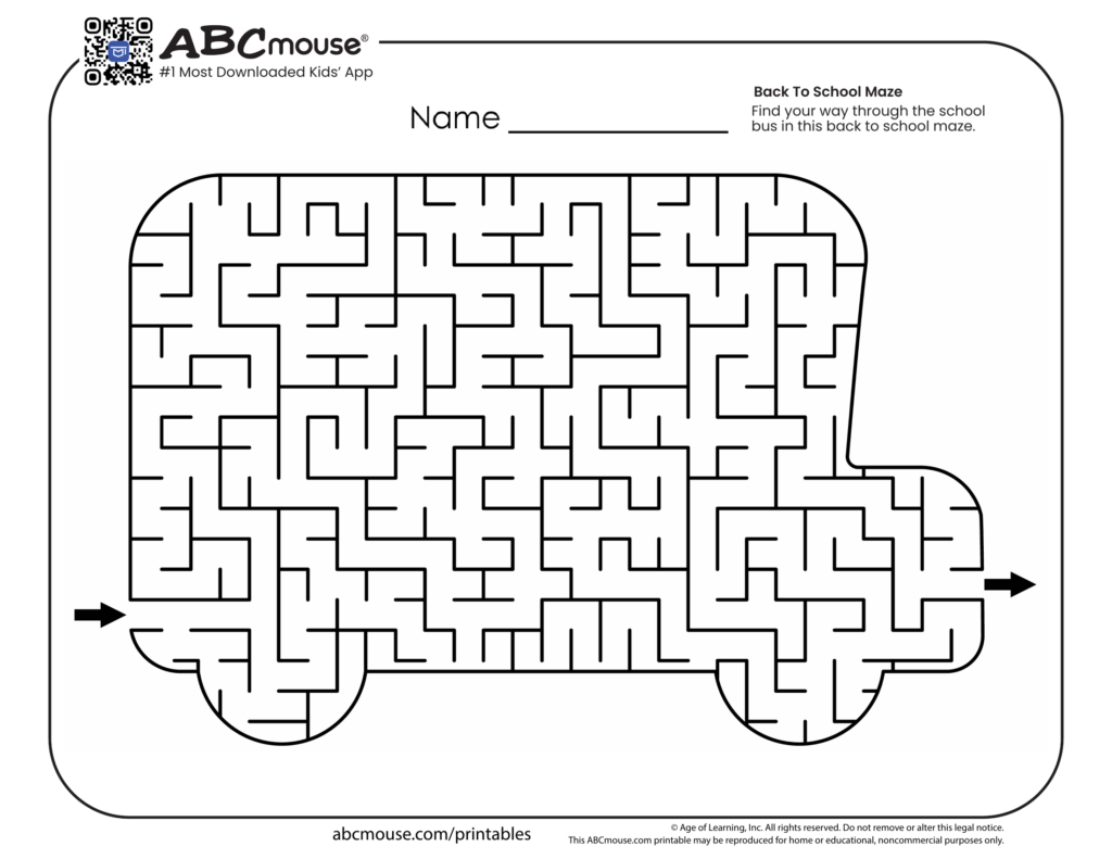 Engaging printable maze activity for kids featuring a school bus, perfect for Printable Activities For 5 Year Olds