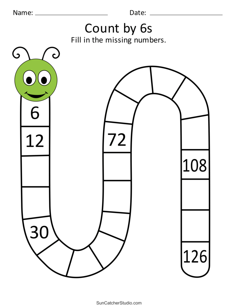 Printable Activities For 6th Graders – Skip Counting Worksheet Printable Activities For 6th Graders - Engaging skip counting worksheet for 6th graders featuring a fun caterpillar design