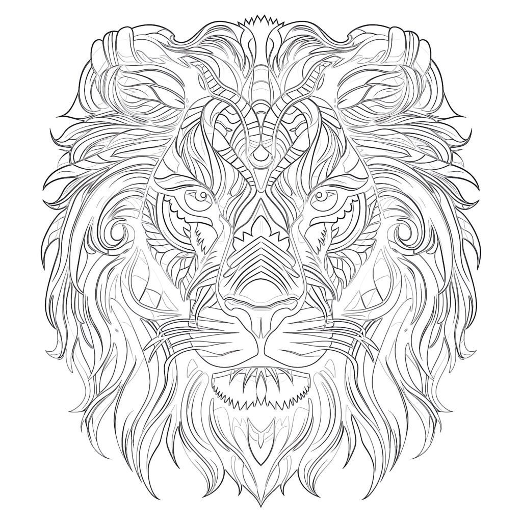 Intricate lion design Printable Adult Animal Coloring Pages for creative relaxation