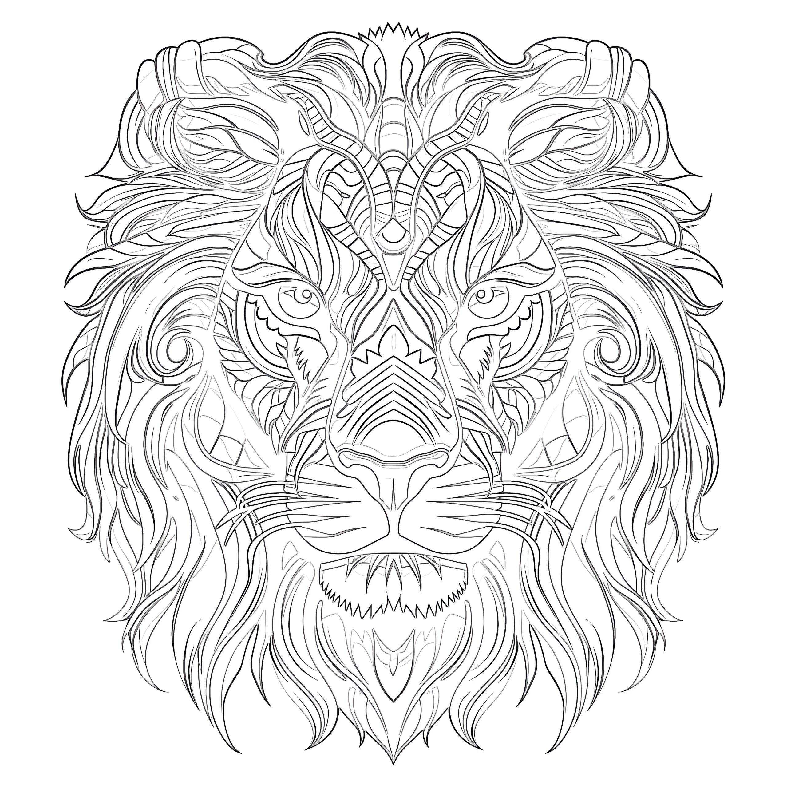 Intricate lion design Printable Adult Animal Coloring Pages for creative relaxation