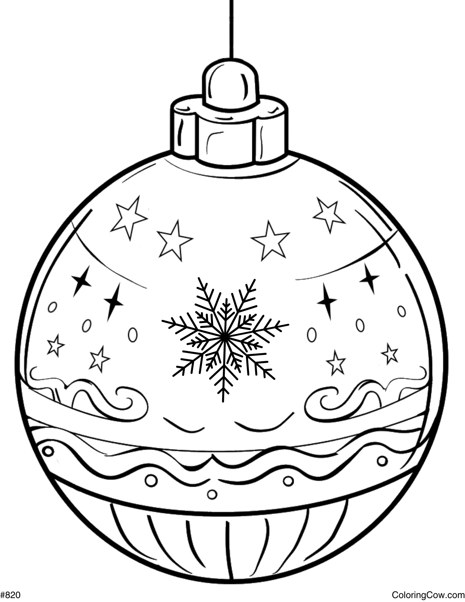 Printable Christmas Ornament Coloring Pages featuring a beautifully designed ornament with snowflakes and stars