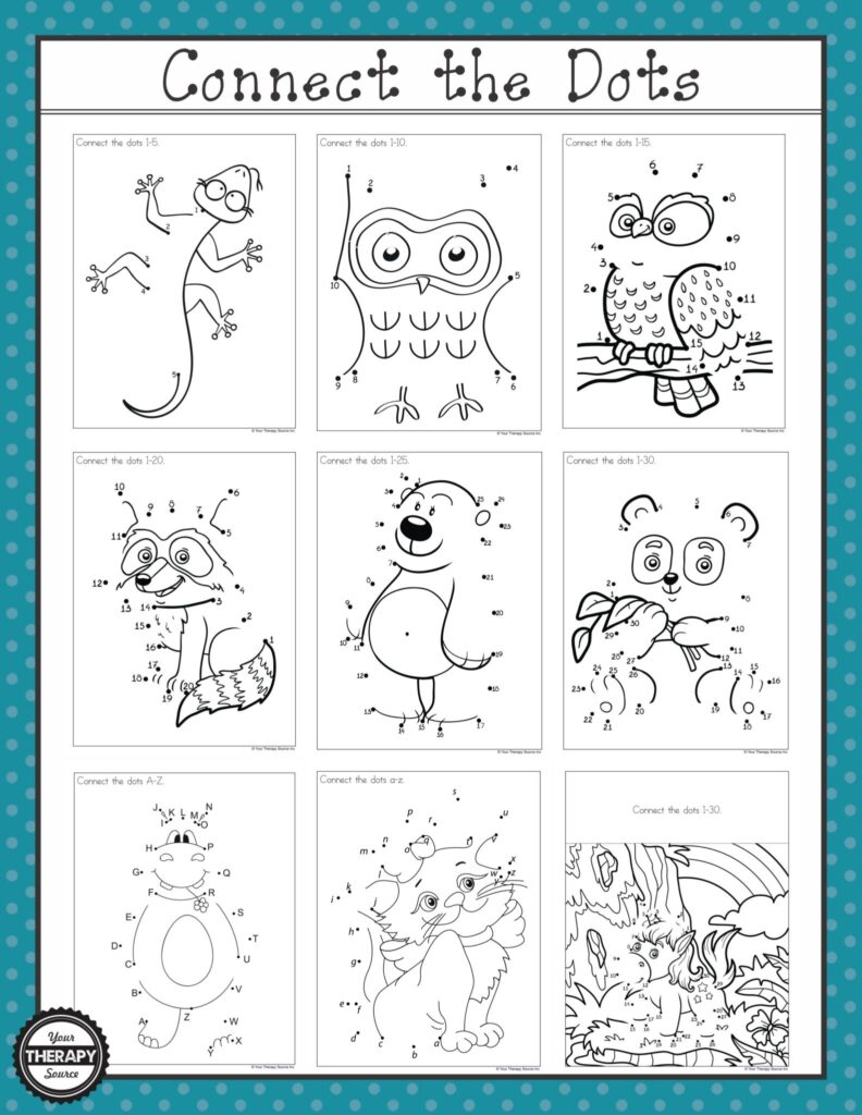 Engaging Printable Connect The Dots Worksheets featuring various fun characters and scenes