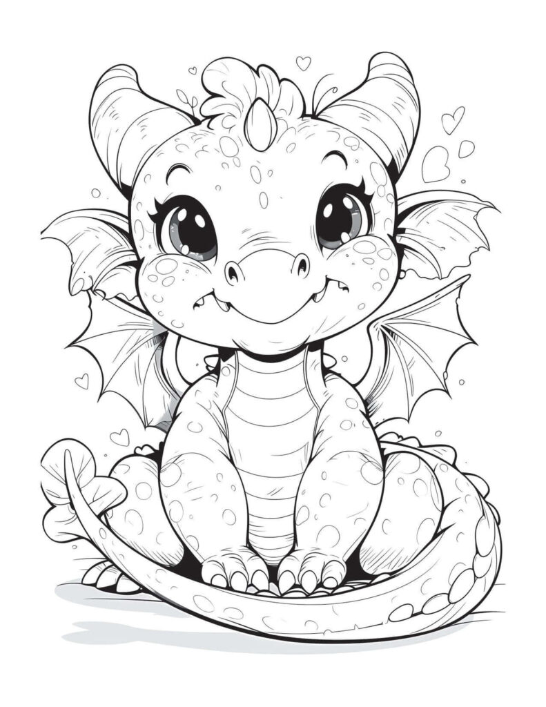 Printable Cute Animal Coloring Pages – Adorable Animal Coloring Book for Kids Free printable cute animal coloring pages featuring an adorable dragon character for kids
