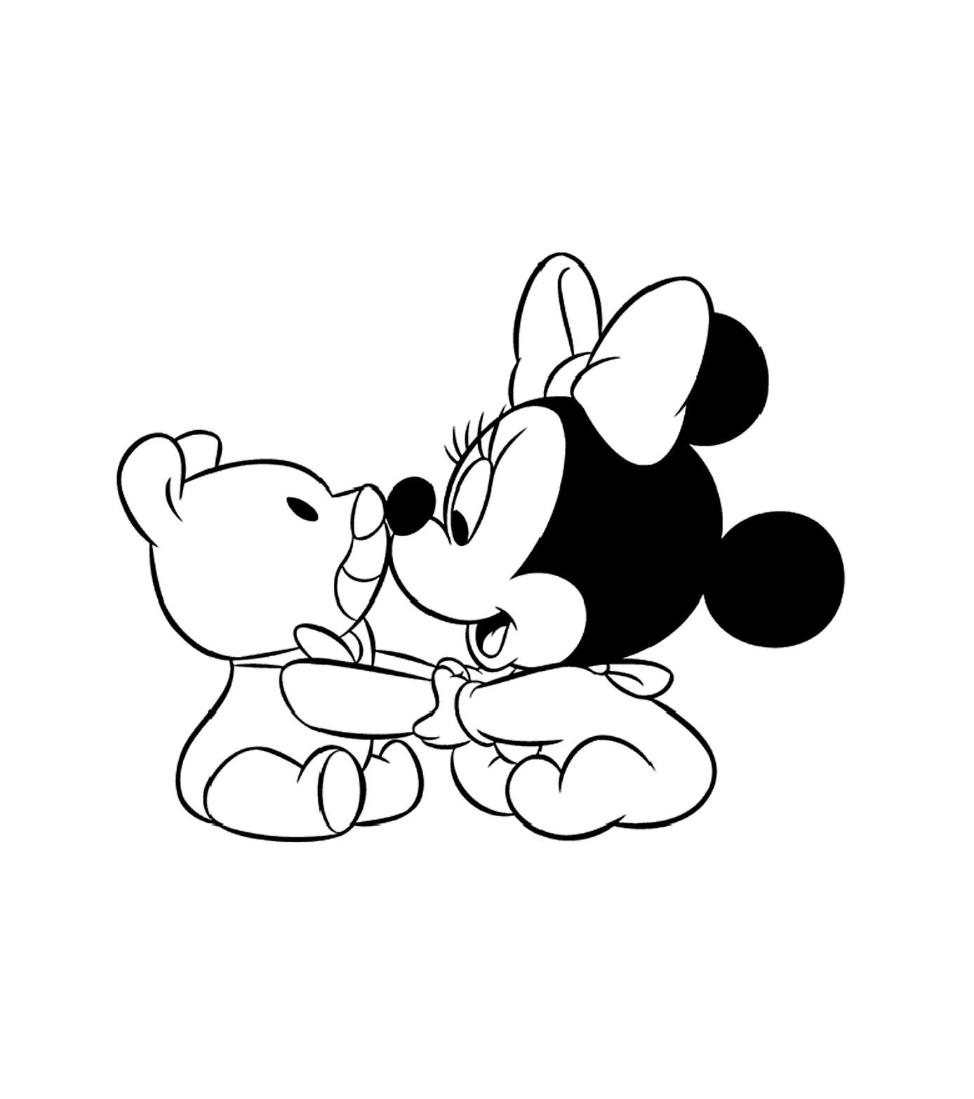 Printable Cute Disney Coloring Pages with Minnie Mouse and a teddy bear