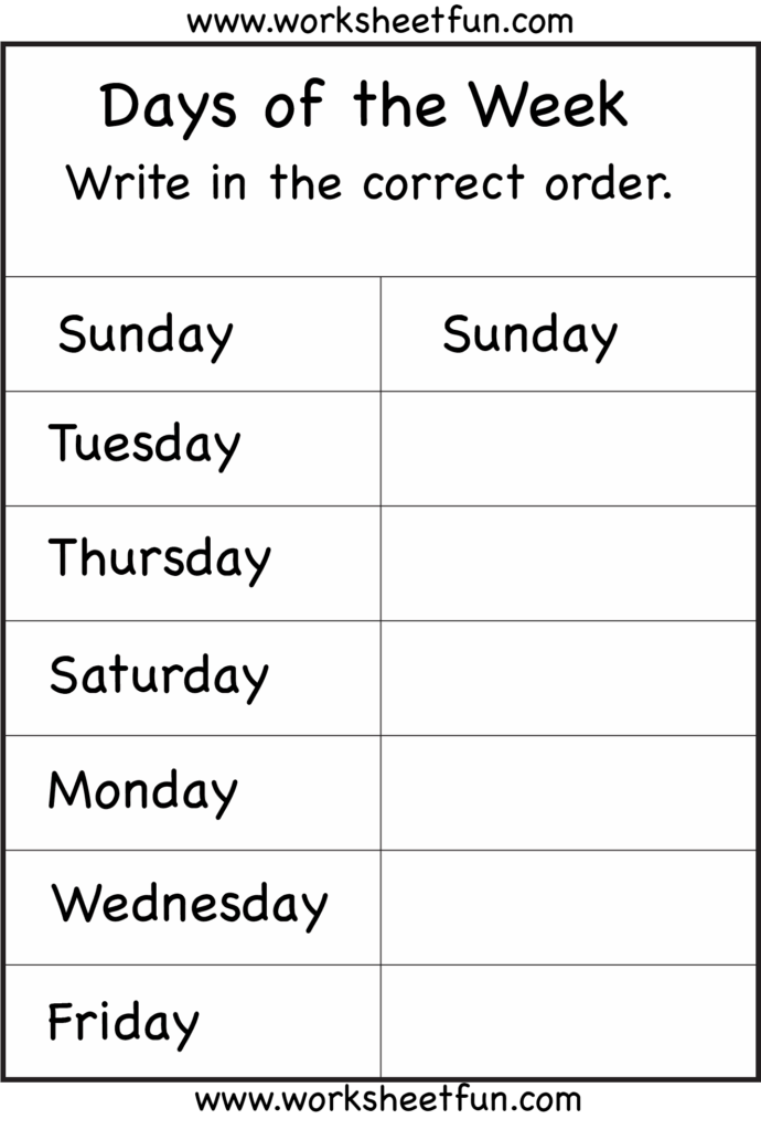 Printable Days Of The Week Worksheets