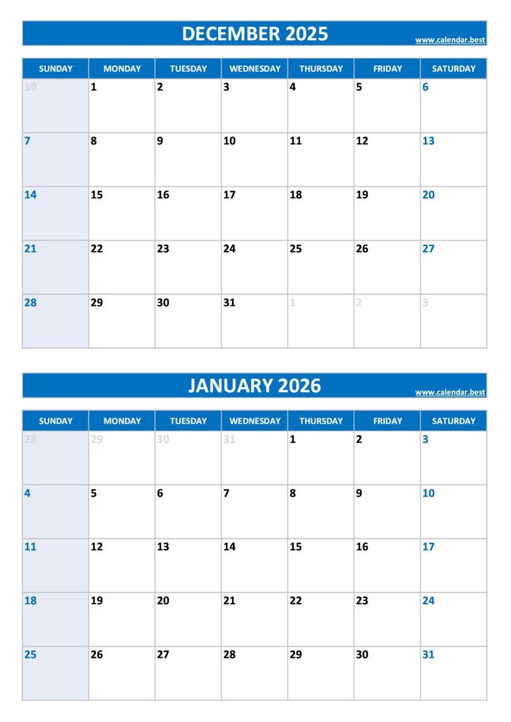 Printable December 2025 and January 2026 Calendar – Free PDF & JPG … Printable December 2025 and January 2026 Calendar - Free PDF & JPG ...
