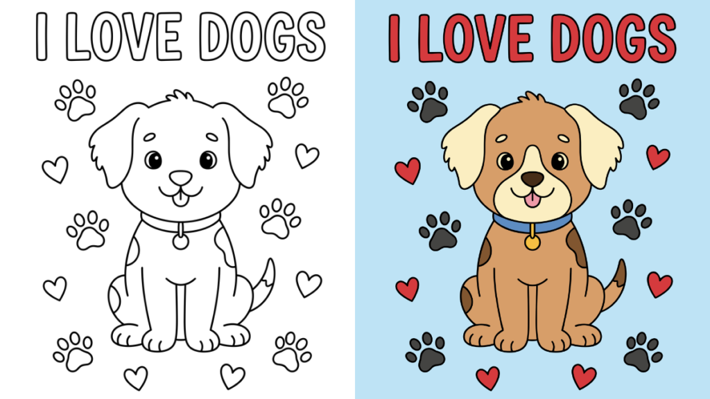 Printable Dog Coloring Pages Free - Free printable dog coloring pages featuring a cute puppy surrounded by hearts and paw pri