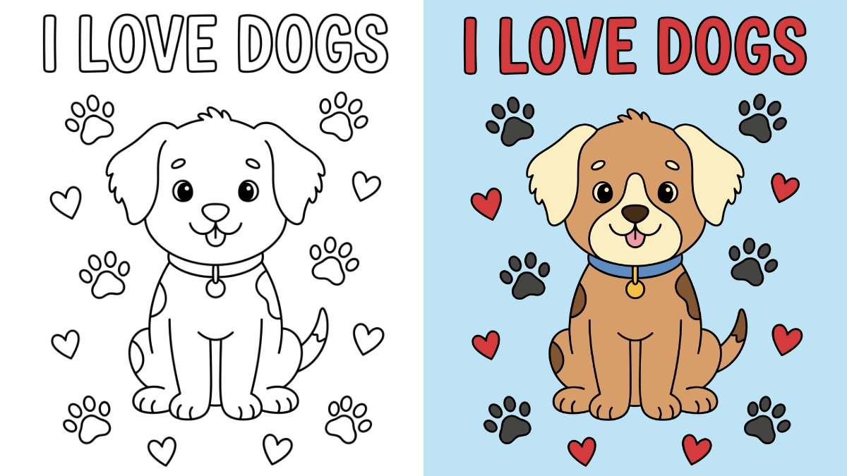 Printable Dog Coloring Pages Free - Free printable dog coloring pages featuring a cute puppy surrounded by hearts and paw pri