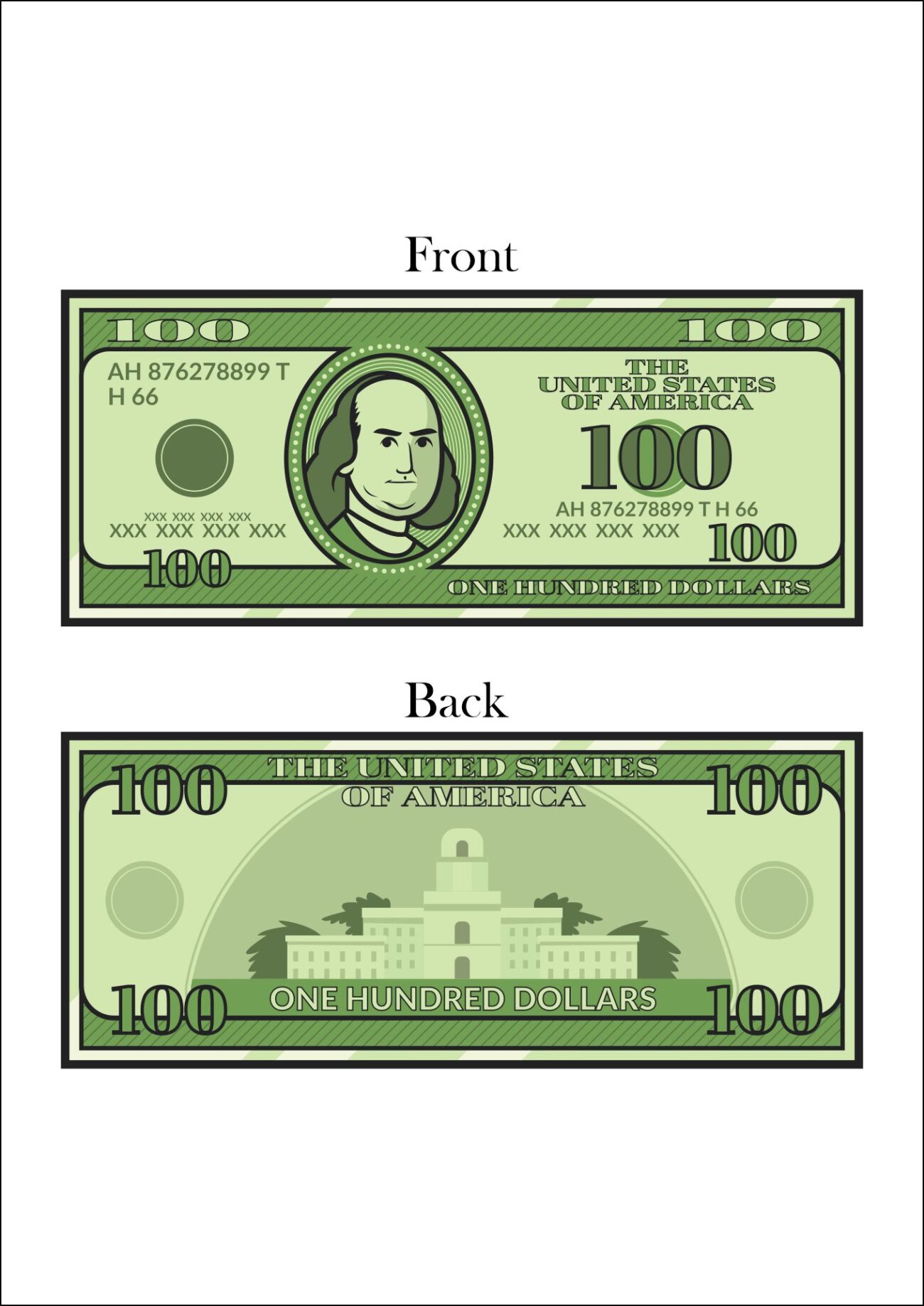 Printable Fake Money Actual Size Front And Back - Printable Templates