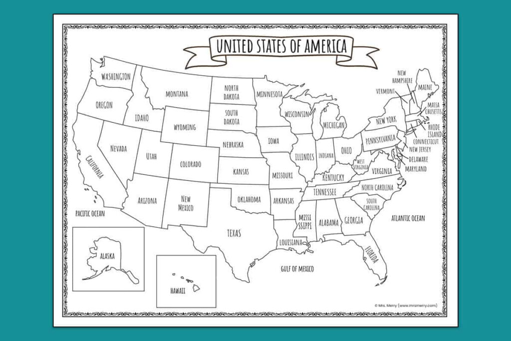Printable Full Page Map of USA