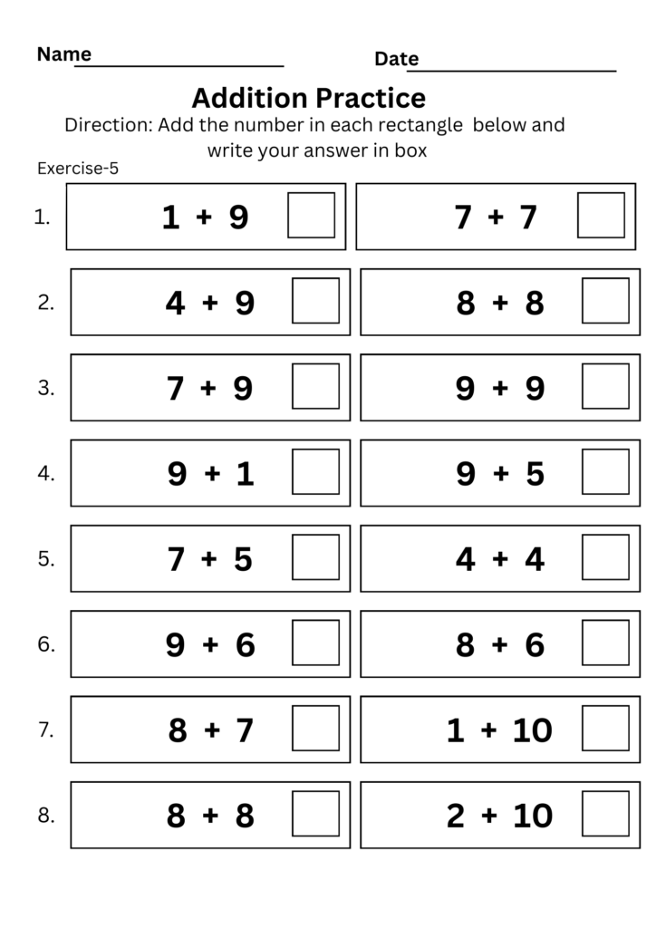 Worksheet for kindergarteners with addition and subtraction problems to solve