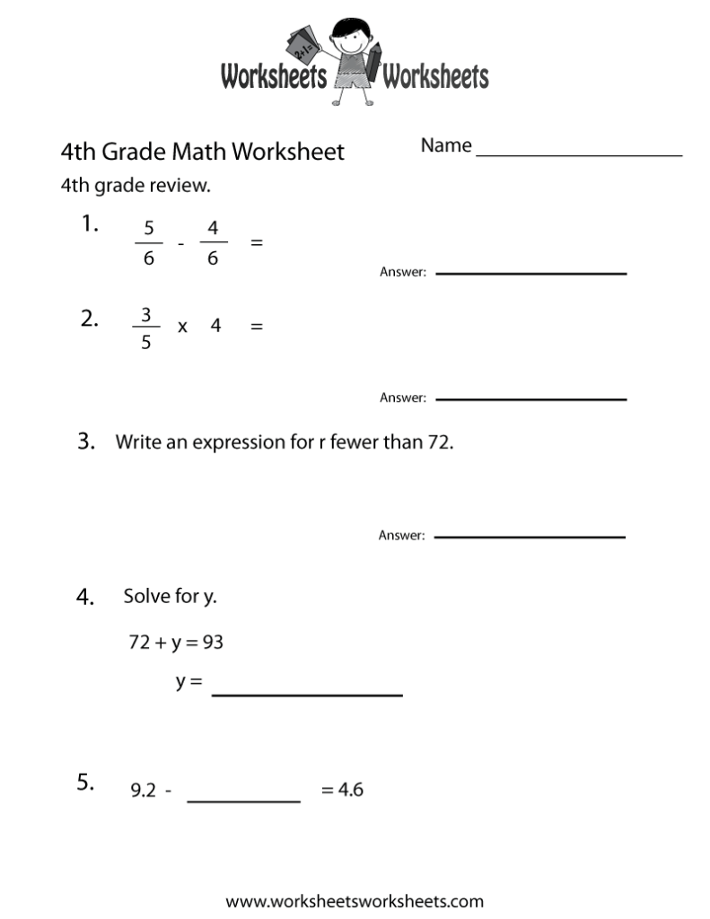 Printable Math Worksheets For 4Th Grade