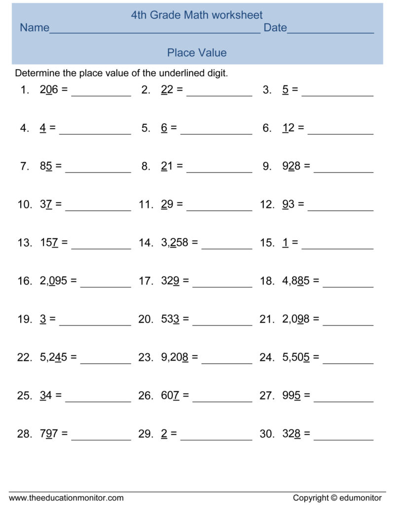 Printable Math Worksheets for 4th Grade – Free Downloadable Practice Printable Math Worksheets for 4th Grade – Free Downloadable Practice