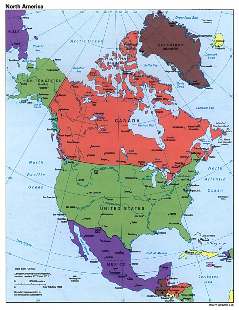 Printable Political Map Of North America